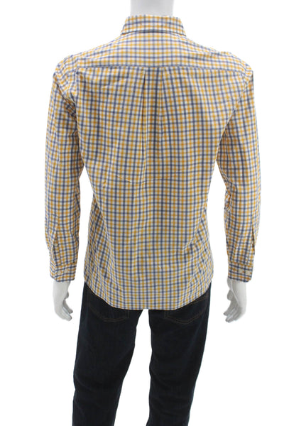 Brooks Brothers Mens Yellow Check Cotton Dress Shirt Button Up Size S