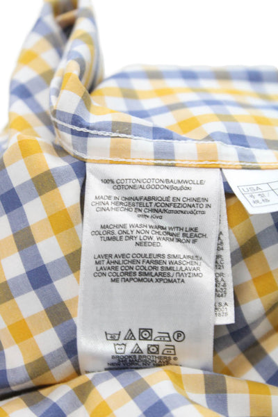 Brooks Brothers Mens Yellow Check Cotton Dress Shirt Button Up Size S