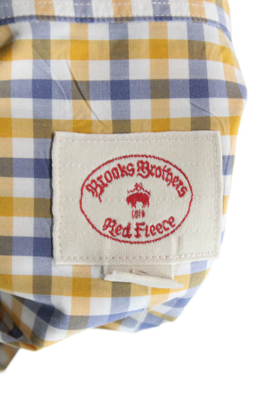 Brooks Brothers Mens Yellow Check Cotton Dress Shirt Button Up Size S