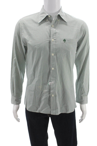 Brooks Brothers Mens Green Striped Cotton Long Sleeve Button Up Shirt Size S