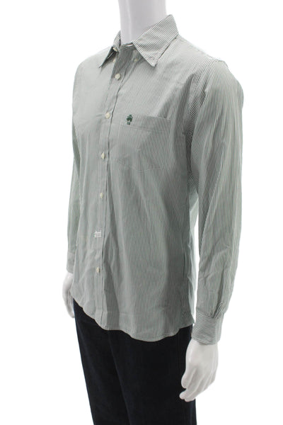 Brooks Brothers Mens Green Striped Cotton Long Sleeve Button Up Shirt Size S