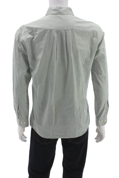 Brooks Brothers Mens Green Striped Cotton Long Sleeve Button Up Shirt Size S