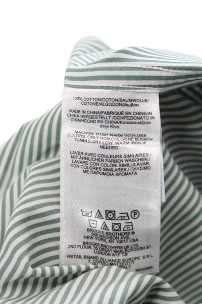 Brooks Brothers Mens Green Striped Cotton Long Sleeve Button Up Shirt Size S