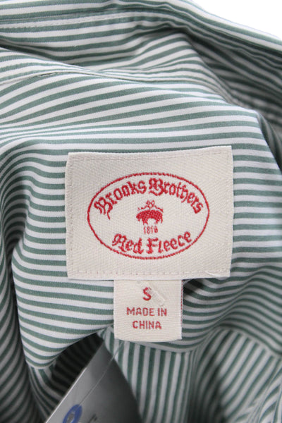 Brooks Brothers Mens Green Striped Cotton Long Sleeve Button Up Shirt Size S