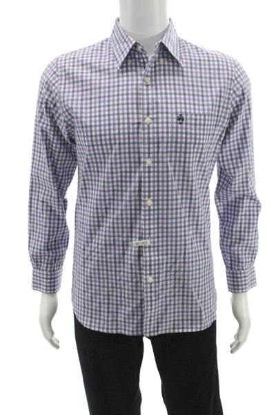 Brooks Brothers Mens Purple Check Cotton Dress Shirt Long Sleeve Size S