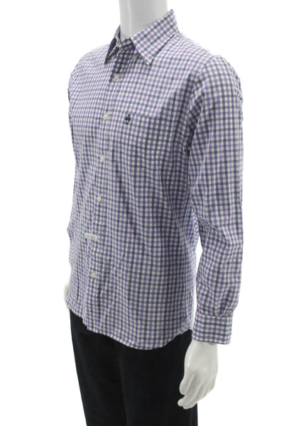 Brooks Brothers Mens Purple Check Cotton Dress Shirt Long Sleeve Size S