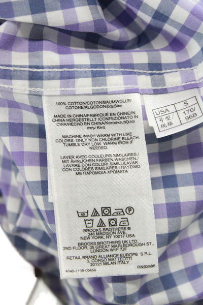 Brooks Brothers Mens Purple Check Cotton Dress Shirt Long Sleeve Size S