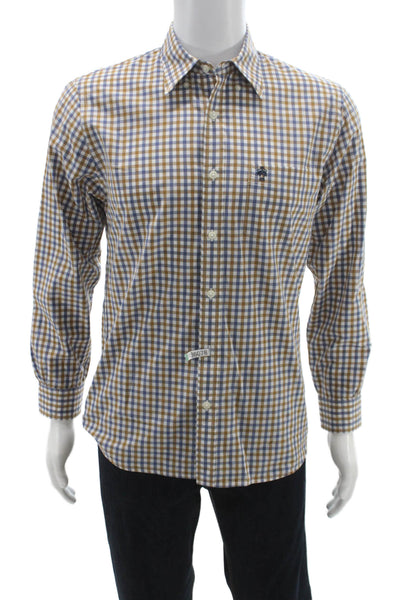 Brooks Brothers Mens Blue Cotton Check Dress Shirt Long Sleeve Size S
