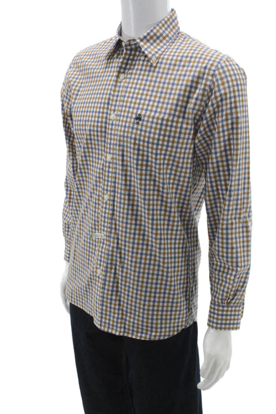 Brooks Brothers Mens Blue Cotton Check Dress Shirt Long Sleeve Size S