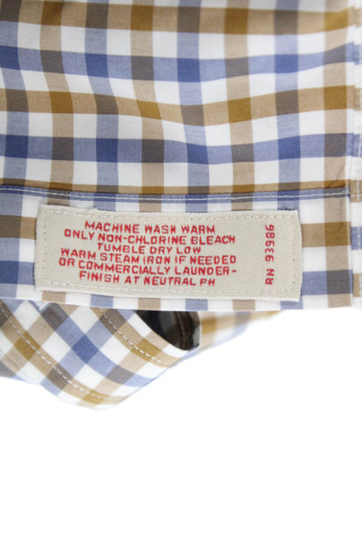 Brooks Brothers Mens Blue Cotton Check Dress Shirt Long Sleeve Size S
