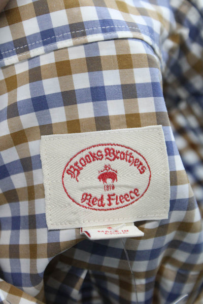 Brooks Brothers Mens Blue Cotton Check Dress Shirt Long Sleeve Size S