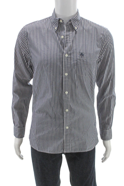 Brooks Brothers Men Dress Shirt Button Blue Striped Cotton Long Sleeve Size S