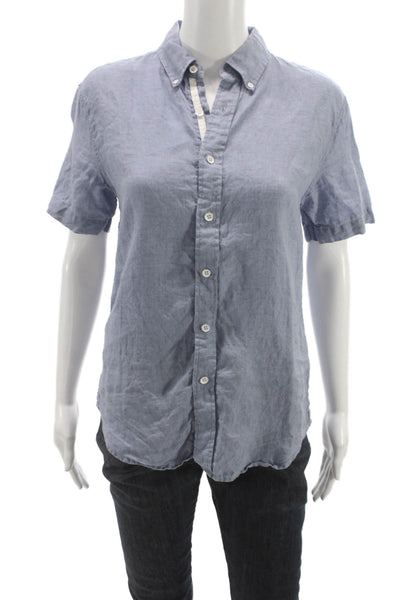 Rag & Bone Womens Blue Linen Collared Short Sleeve Button Up Top Size XS
