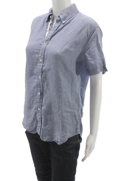 Rag & Bone Womens Blue Linen Collared Short Sleeve Button Up Top Size XS
