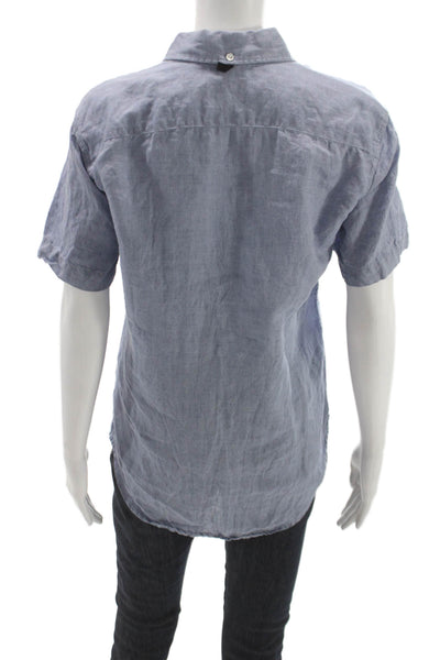 Rag & Bone Womens Blue Linen Collared Short Sleeve Button Up Top Size XS