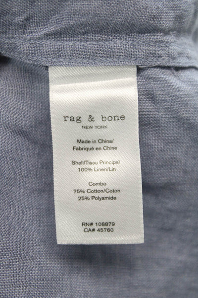 Rag & Bone Womens Blue Linen Collared Short Sleeve Button Up Top Size XS