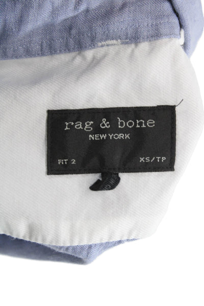 Rag & Bone Womens Blue Linen Collared Short Sleeve Button Up Top Size XS