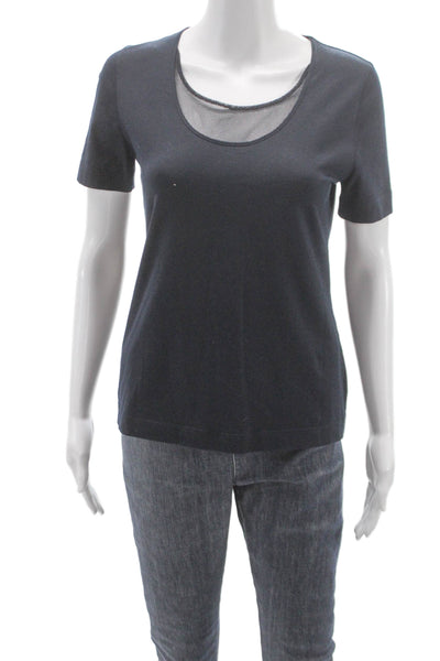 Akris Punto Women Basic Black Cotton Scoop Neck Short Sleeve T-Shirt Size 10