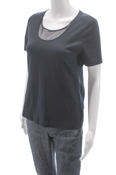 Akris Punto Women Basic Black Cotton Scoop Neck Short Sleeve T-Shirt Size 10
