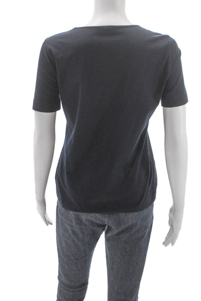 Akris Punto Women Basic Black Cotton Scoop Neck Short Sleeve T-Shirt Size 10