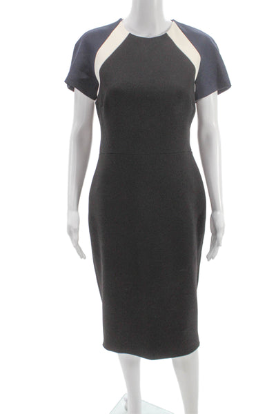 Victoria Beckham Womens Sheath Dress Black Short Sleeve Midi Size 10