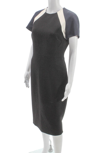 Victoria Beckham Womens Sheath Dress Black Short Sleeve Midi Size 10