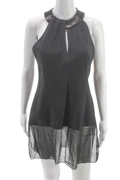 Akris Women Sheath Dress Black Wool Halter Sleeveless Zip Size 8