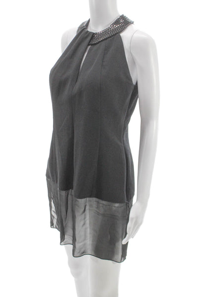 Akris Women Sheath Dress Black Wool Halter Sleeveless Zip Size 8