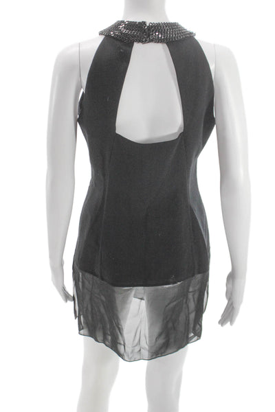 Akris Women Sheath Dress Black Wool Halter Sleeveless Zip Size 8
