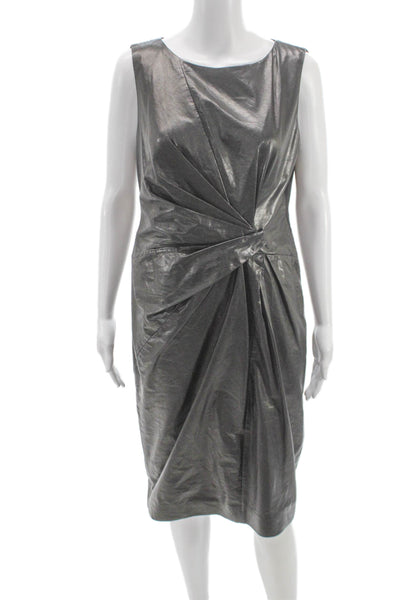 Paule Ka Women Sheath Lambskin Dress Gray Sleeveless Knee Length Size 42
