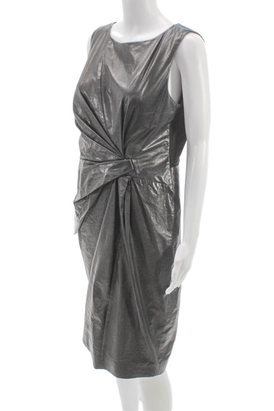 Paule Ka Women Sheath Lambskin Dress Gray Sleeveless Knee Length Size 42