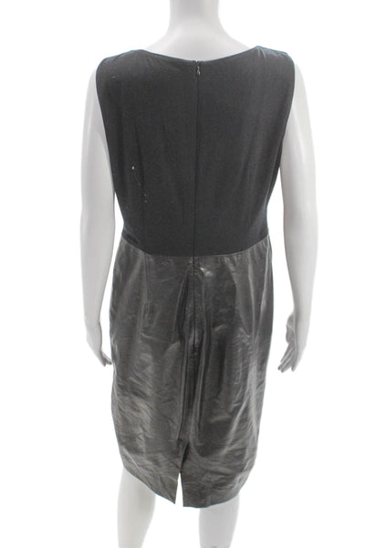 Paule Ka Women Sheath Lambskin Dress Gray Sleeveless Knee Length Size 42