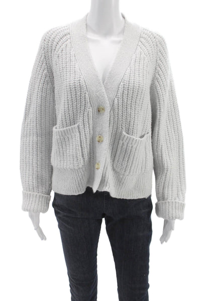 A.L.C. Women Gray Wool V Neck Long Sleeve Cardigan Petite Size S