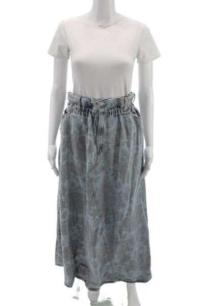 Ganni Women Blue Floral Cotton Maxi Skirt Button Closure Size M