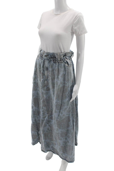 Ganni Women Blue Floral Cotton Maxi Skirt Button Closure Size M