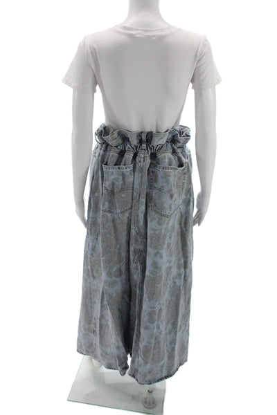 Ganni Women Blue Floral Cotton Maxi Skirt Button Closure Size M
