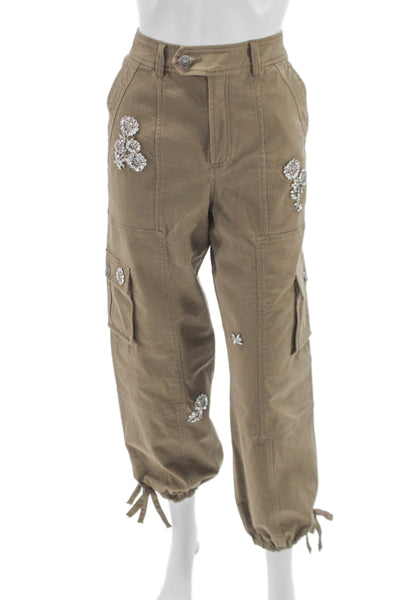 Cinq à Sept Womens Cargo Pants Green Cotton Button Inseam 28 Size 4