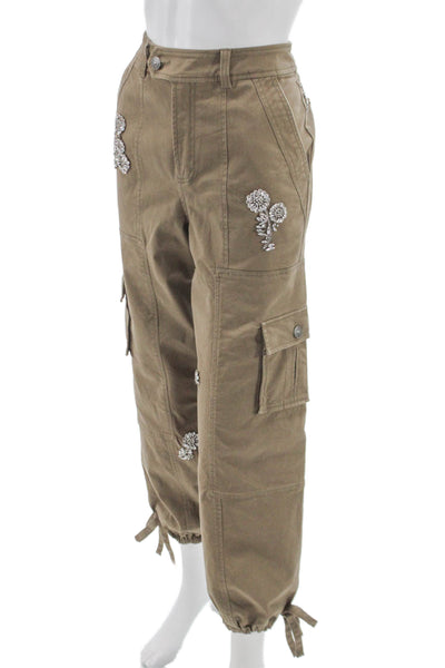 Cinq à Sept Womens Cargo Pants Green Cotton Button Inseam 28 Size 4