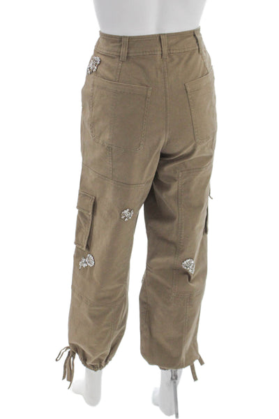 Cinq à Sept Womens Cargo Pants Green Cotton Button Inseam 28 Size 4