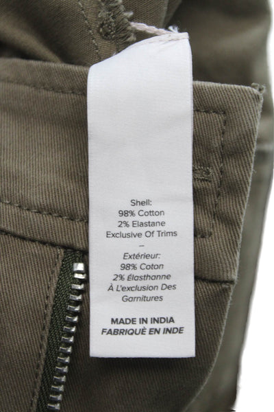 Cinq à Sept Womens Cargo Pants Green Cotton Button Inseam 28 Size 4