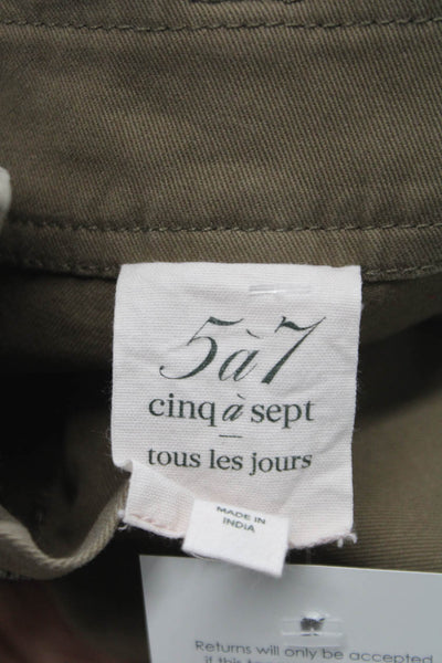 Cinq à Sept Womens Cargo Pants Green Cotton Button Inseam 28 Size 4