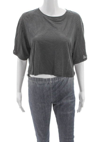 Lululemon Womens Cropped Striped Black T-Shirt Short Sleeve Size 8