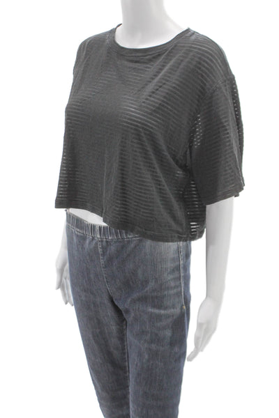Lululemon Womens Cropped Striped Black T-Shirt Short Sleeve Size 8