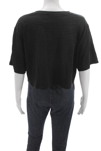 Lululemon Womens Cropped Striped Black T-Shirt Short Sleeve Size 8