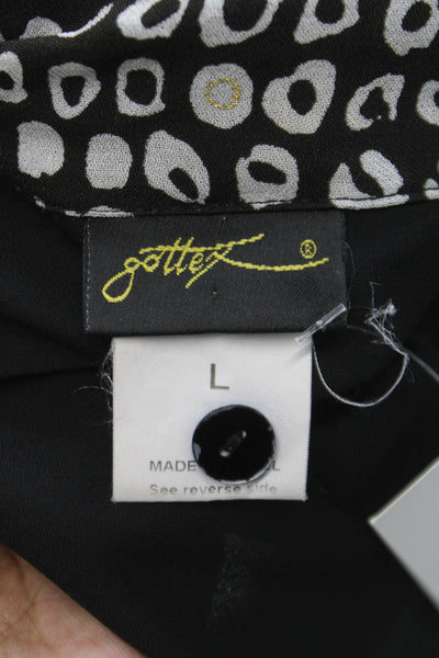 Gottex Women Tunic Button-Up Short Sleeve Black Geometric Size L