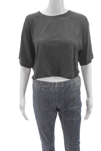 Lululemon Women Cropped Striped Gray Cotton Blend T-Shirt Size 8