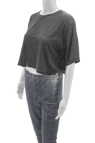 Lululemon Women Cropped Striped Gray Cotton Blend T-Shirt Size 8