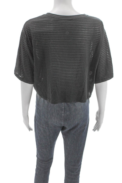 Lululemon Women Cropped Striped Gray Cotton Blend T-Shirt Size 8