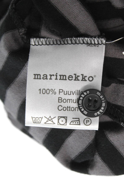 Marimekko Women Shirt Dress Gray Striped Cotton 3/4 Sleeve Size L
