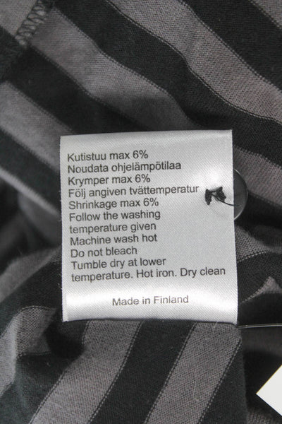 Marimekko Women Shirt Dress Gray Striped Cotton 3/4 Sleeve Size L